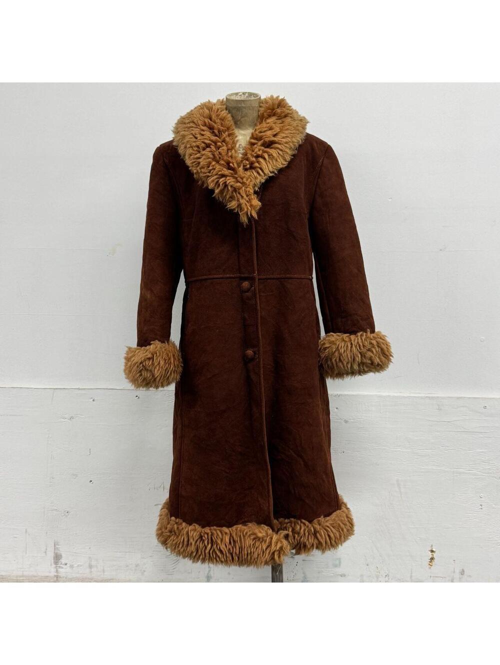 Vintage 1970s Brown Suede & Curly Shearling Penny Lane Afghan Coat